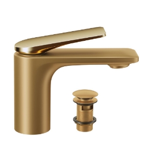 Picture of Single lever basin mixer with click clack waste - Lever: Gold Bright PVD | Body: Gold Matt PVD